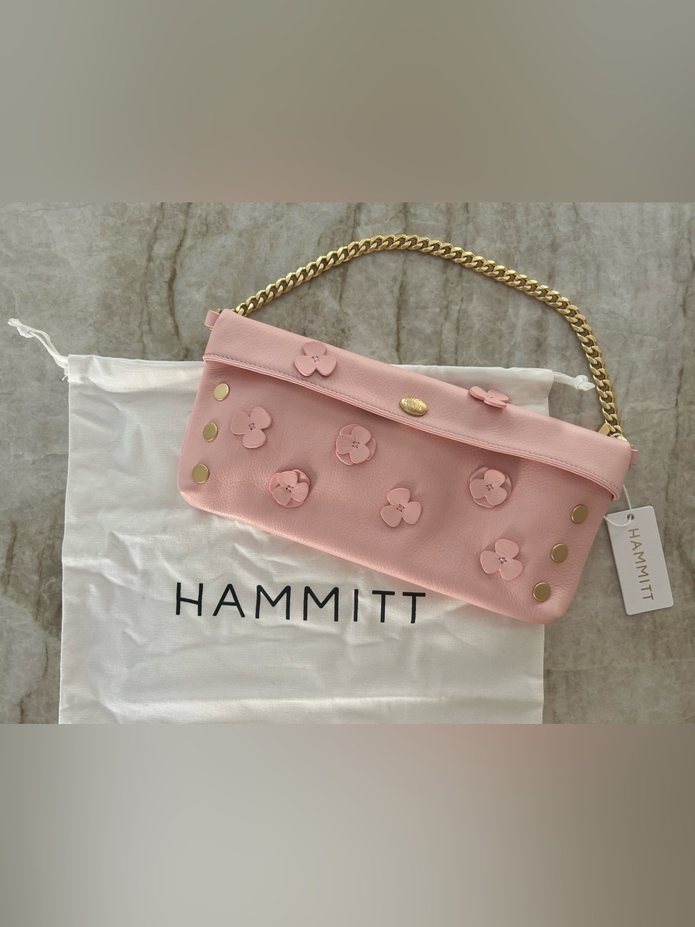 NWT 🦩 Hammitt Invitation Clutch Flamingo Pink Floral Leather NWT🦩